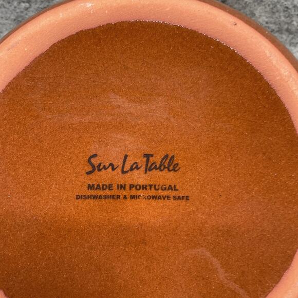 VTG Sur La Table Striped Soup Salsa Bowl with Spoon Terracotta Yellow Portugal - Picture 6 of 7